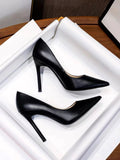 Professional High-Heeled Women Black 2025 New Pointed Fine Heel Leather Shoes Etiquette Flight Attendant Work Shoes HZ0115