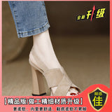 Coarse-Heeled Lady Temperament Sandals 2025 Summer New High-Heeled Frosted Leather Waterproof Toe Black Sandals Women's Shoes HZ0115