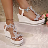 Thick-Soled Sandals Women's 2025 Summer New Size Fashion Slope With Flowers Drilled Fairy Beach Shoes HZ0115