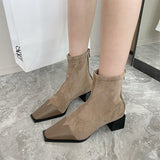 Rich One-Footed 2025 New Velvet Splicing Elastic Skinny Short Boots With Square Head And Then Zipper Short Boots HZ0115