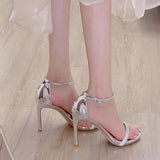 2025 Summer New Water Drill With High Heels Ultra-High-Fine Small Design Silver Sexy Sandals Woman HZ0115