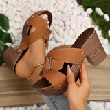 2025 New Summer High-Heeled Waterproof Women's Shoes Large-Size Coarse Heel Cross-Slippers HZ0115