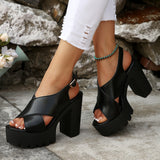 Thick-Bottomed High-Heeled Sandals Women 2025 Summer New Cross-Duced Large-Size Fish-Mouthed Sandals HZ0115
