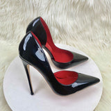 2025 Upgraded Version Of Red Rib High Heels Slightly Shallow Side Of The Empty Tip Fine And Red Bottom 10Cm Patent Leather Hollow Single Shoes HZ0115