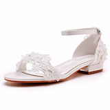 2 Cm Square With A Shallow Mouth With Sandals Ivory White Silk Satin Bridal White Lace Flower Sandals HZ0115