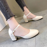 High-Heeled Women's 2025 Four Seasons New Round Head Simple Shallow Single Shoes Women's Buckle Thick Heel High Heels Women's Shoes HZ0115