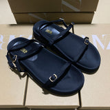 ZAJ2025 Autumn New Square Head Silk And Satin Fabric With A Shallow Flat Bottom Casual Buckle Roman Cool Slippers HZ0115