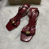ZA Home 2025 Fine Striped Wine Red Metal Buckle With Sandals With Sandals Fine Heeled Women's Sandals HZ0115
