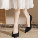 French Single-Shoe Black Velvet Face High-Heeled Women's Fine Heel 2025 Spring 2025 New Temperament Career HZ0115
