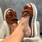 Shoes 2025 Summer New Bow Beach Women Slippers Thick Bottom Slope And Hemp Rope Large Women's Shoes HZ0115
