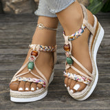 Large-Size Slope Heel Sandals Women In The Summer Of 2025 New Thick-Soled Loose Tight With Casual Beach Roman Sandals HZ0115