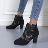 Lace Mesh High Heel Cool Boots Women Large Size Fashion Round Head Coarse And Roman Sandals HZ0115