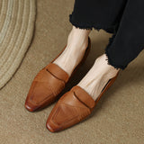 Brown French Singles Women's Pointed Thick Heel Small Leather Shoes Commuting Temperament Low Heel Women's Shoes HZ0115