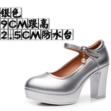 Anti-Slip 6Cm Silver Heeled Show Shoes Thick-Singing Leather Shoes Thick-Soled Model Single-Shoe Large-Size Working Shoes HZ0115