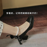 High-Heeled Women 2025 New Bow Fairy Wind With Coarse Heel Girl Head French Mary Jane Singles Shoes HZ0115