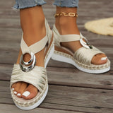 Large-Size 2025 New Slope Heel Sandals Women Metal Buckle Rope Slopes And Light-Bottomed Fish Mouth Sandals HZ0115