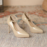 Black Patent Leather Buckle Super High Heel Sexy Name Waterproof Table High Heel Fine Temperament Working Shoes HZ0115