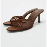 ZA Home 2025 New Women's Shoes Fashion With Back Empty Slippers Fabric Bows Decorated With High Heel Sandals HZ0115