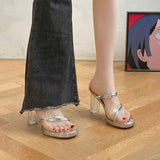 Fashion Transparent High-Heeled Women 2025 Summer New Crystal And High-End Women's Shoes Large Thick Heel Cold Slippers HZ0115