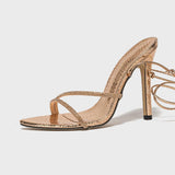 Diamond Decoration Cross-Legged With Pointed Slender High-Heeled Sandals Party Rose Gold High Heels HZ0115