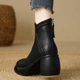 7 Cm ~ 2025 Autumn And Winter New Fashion Small Leather Boots Women Round Head Zipper Thick Bottom Height Fashion Short Boots HZ0115