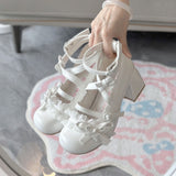 2025 New Cute Round Head Mary Jane Small Leather Shoes Lolita Bow Princess Wind Heightening High Leg Long Single Shoes HZ0115