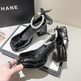 French Women's Shoes Thick-Soled Mary Treasure Shoes Women 2025 New Thick High Heel Gentle Sweet Pearl Word With Single Shoes HZ0115