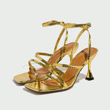 Women's Snakes With Ankle Plating Square Head Gold High Heels High Heels HZ0115
