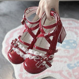 2025 Spring New Round Head Thick-Bottomed Mary Jane Leather Shoes Lolita Bow Princess Style Design Single Shoes HZ0115