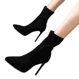 Fine And Elastic Boots Boots Short Boots Black Red Background French Fashion Tip High With The New Thin Boots HZ0115