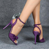 Lady Knots With Round Head Fine Heel Sandals Gorgeous Purple High Heels HZ0115