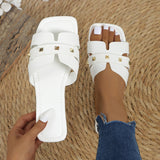 Southeast Asian Women Solid Color Large-Size Rivet Slippers Casual Side Toe Flat Summer Light Beach Shoes HZ0115