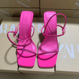 ZA2025 Spring New Women's Shoes Red Diamond Decoration French High Heels Square With Sandals HZ0115