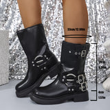 Large-Size Thick-Bottomed And Short-Cryslaughter Rider Boots Women 2025 New British Style Belt Buckle Western Cowboy Short Boots HZ0115