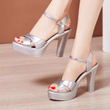 Walk Show Artifact Model High Heel Sandals Leather Thick Heel Waterproof Counter 11Cm Cross-Band Hollow Performance Sandals Women Summer HZ0115