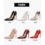 34-44-44-Yard Black High-Heeled Women 2025 New Fine Heel In Fairy Net Red Leather Pointed Single Shoe Heel HZ0115