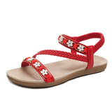 Roman Sandals Women's Summer 2025 New Bohemian National Wind Weaving Flower Size Flat Sandals HZ0115