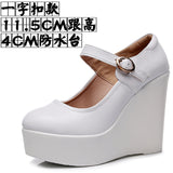 White 8CM High Heel Heel Leather Shoes 3CM Thick Waterproof Table Comfortable Loose Cake Shoes Round Head Light Magic Stick Single Shoes Women HZ0115