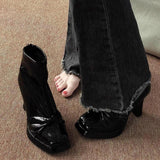 Fang With Thick Bottom Height Small Ankle Boots Women 2025 Autumn New Square Bows Short Boots French Elegant Thin Skin Boots HZ0115