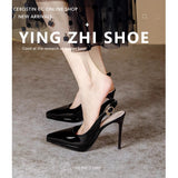 35-43 Large-Size New Ultra-High Patent Leather Pointed Back Tripty Sandals High Heels Women's Top Fine Back Empty Single Shoes HZ0115