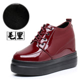 Inner Height Patent Leather Small Leather Shoes Heel Waterproof Table Single Shoes Spring Autumn Pine Women's Shoes With Deep Mouth Plus Velvet Naked Boots HZ0115