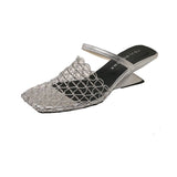 French-Woven Mesh Hollowed-Out Half-Slippers Women's Shoes Wear Summer New Slopes And High And Roman Cool Drag HZ0115