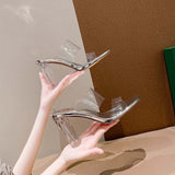 Transparent High-Heeled Women 2025 Summer New Word Thick Heel Sandals Fairy Crystal And Wear Cold Slippers HZ0115