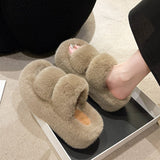 7Cm Thick-Bottomed Fur Slippers Wearing Autumn New Fashion Slope And Loose Cake Bottom-Size Cotton Slippers HZ0115