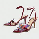 Lady Butterfly Decoration Crossover After The Belt Side Toe Fine With Wine Red Sandals Woman HZ0115