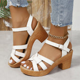 New Sandals Women 2025 Summer High Heels Leaky Toe Coarse-Character Buckle Tape Large-Size Sandals HZ0115