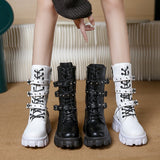 2025 Autumn And Winter New Punk Tie Thick Bottom Mid-Sleest Boots Women Large Size Knight Boots Boots HZ0115