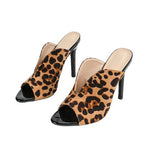 Women's Round-Head Patent Leather Leopard-Print Fine High Heeled Women's Shoes Sexy Black High-Heeled Shoes HZ0115