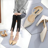 2025 Spring And Summer Korean Version Of The Bag Head With Cold Slippers Female Pointed Word Thick Heel Half-Slippers High Heels Thin HZ0115