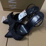 ZAJ 2025 Summer New Women's Shoes Heel Bow Decorated High Heel Shoes Behind The White Fairy Sandals HZ0115